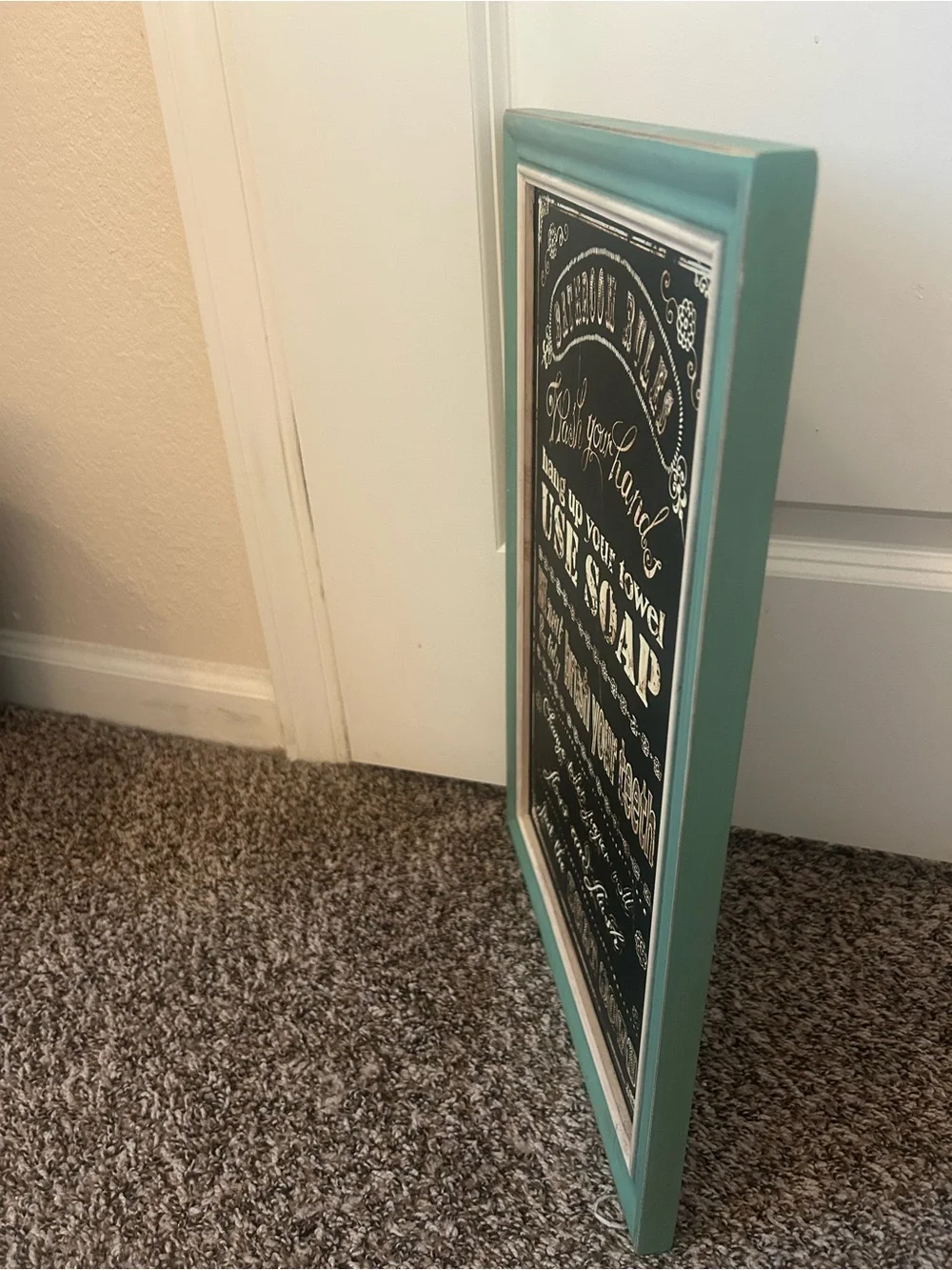Teal and Black 'Bathroom Rules' Word Sign